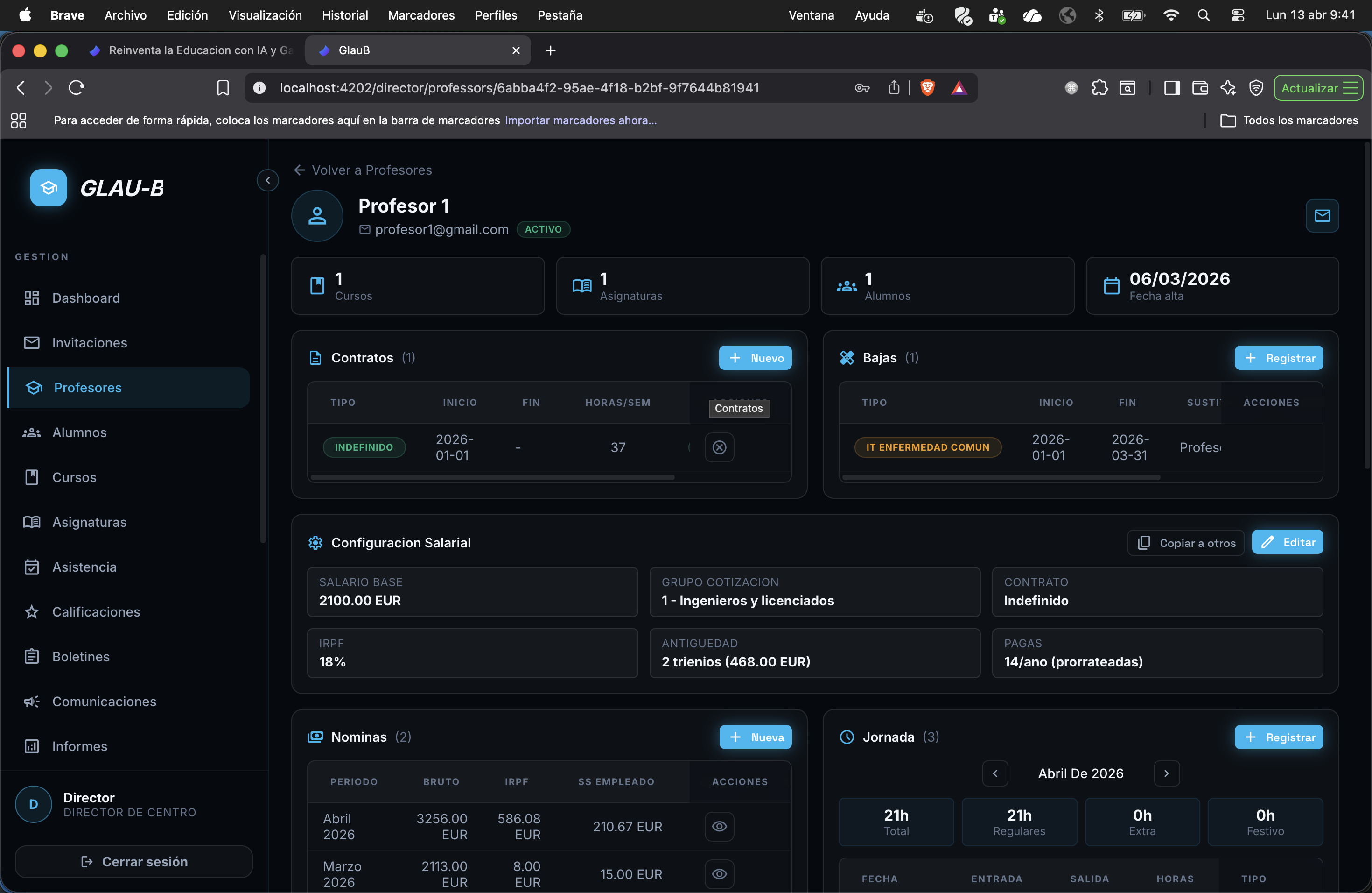 Vista movil de profesor